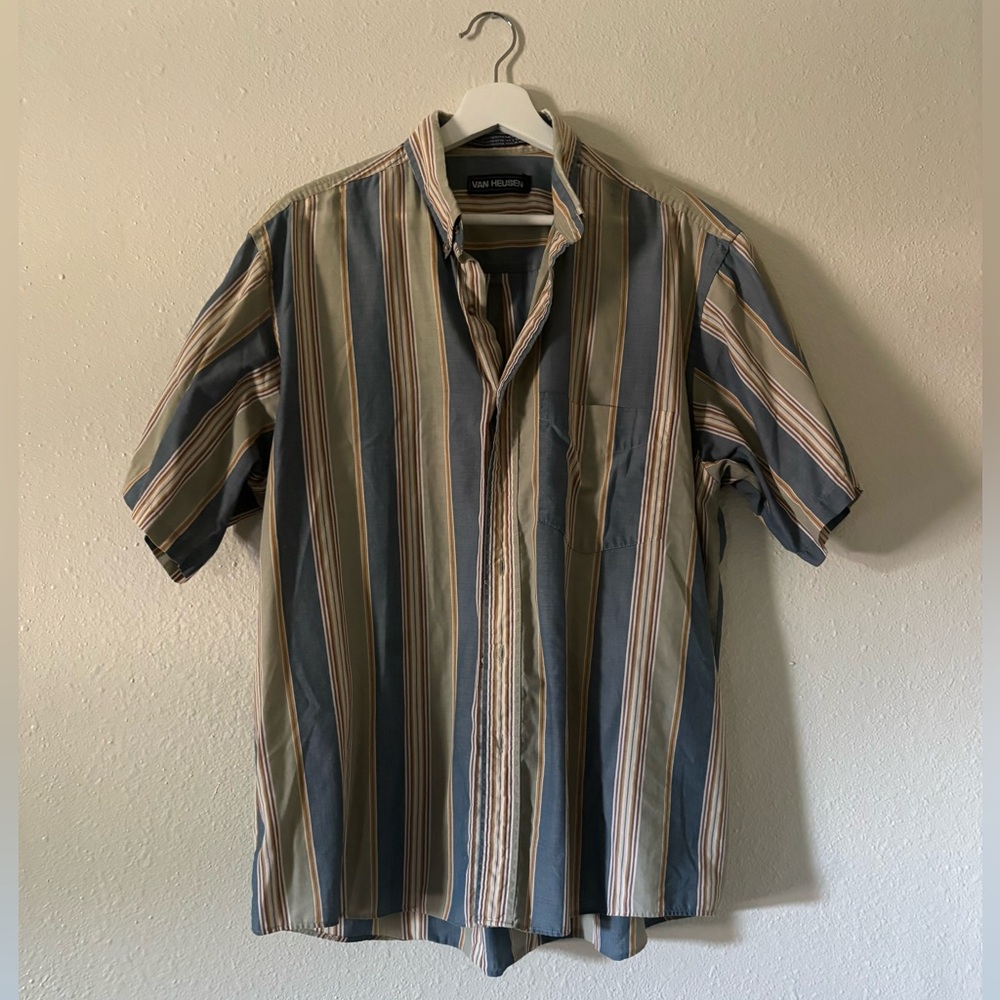 Vintage 1990s Van Heusen Blue/Green Button-Down Shirt